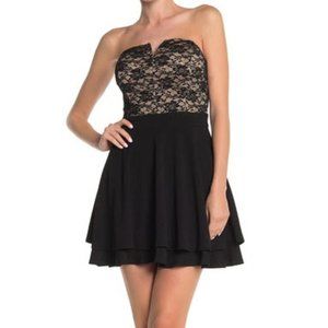 New Black Strapless Lace Party mini dress tiered skirt sz 5